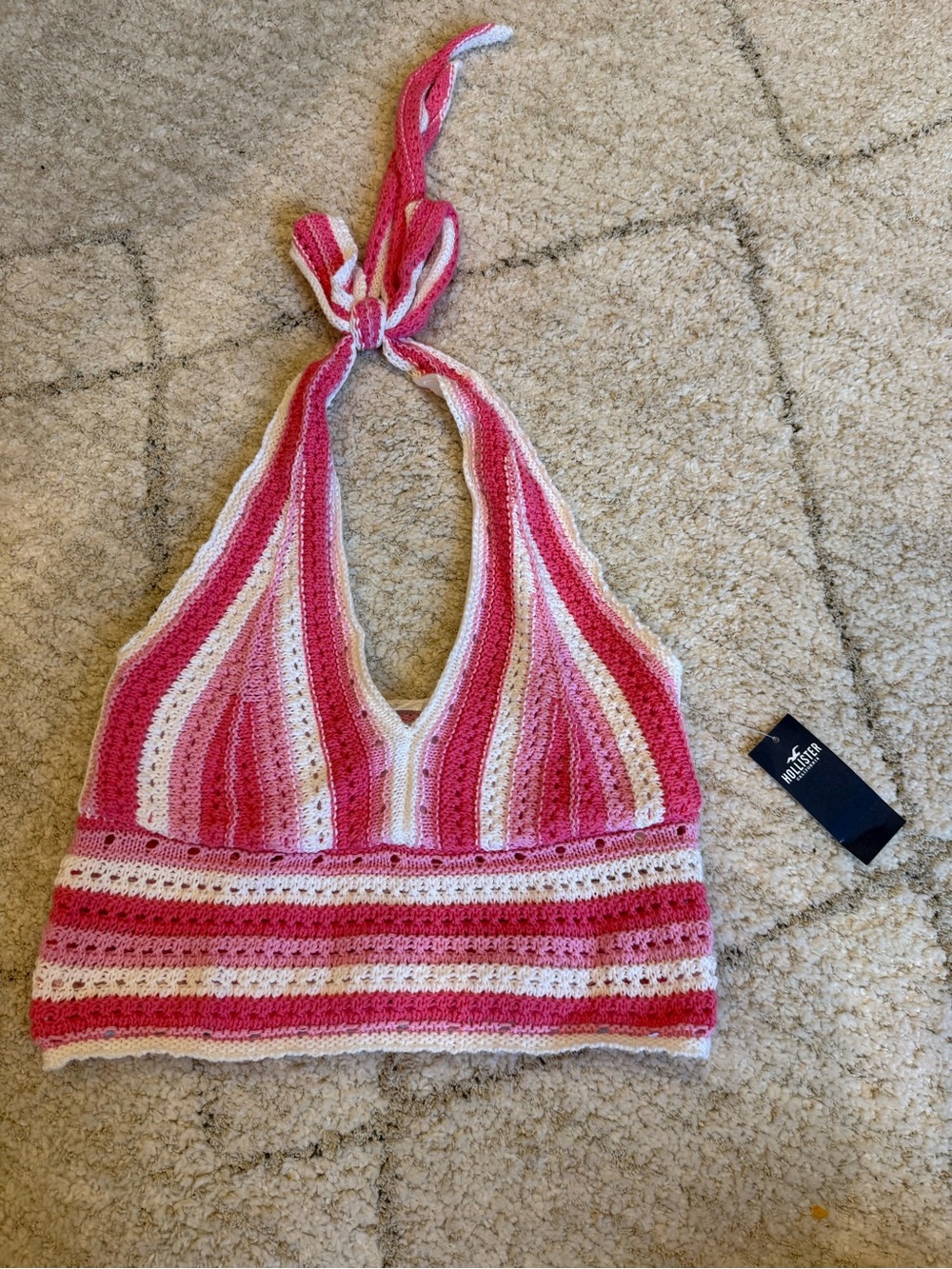 Hollister Striped Pink Crochet Halter Top Size Small NEW WITH TAGS